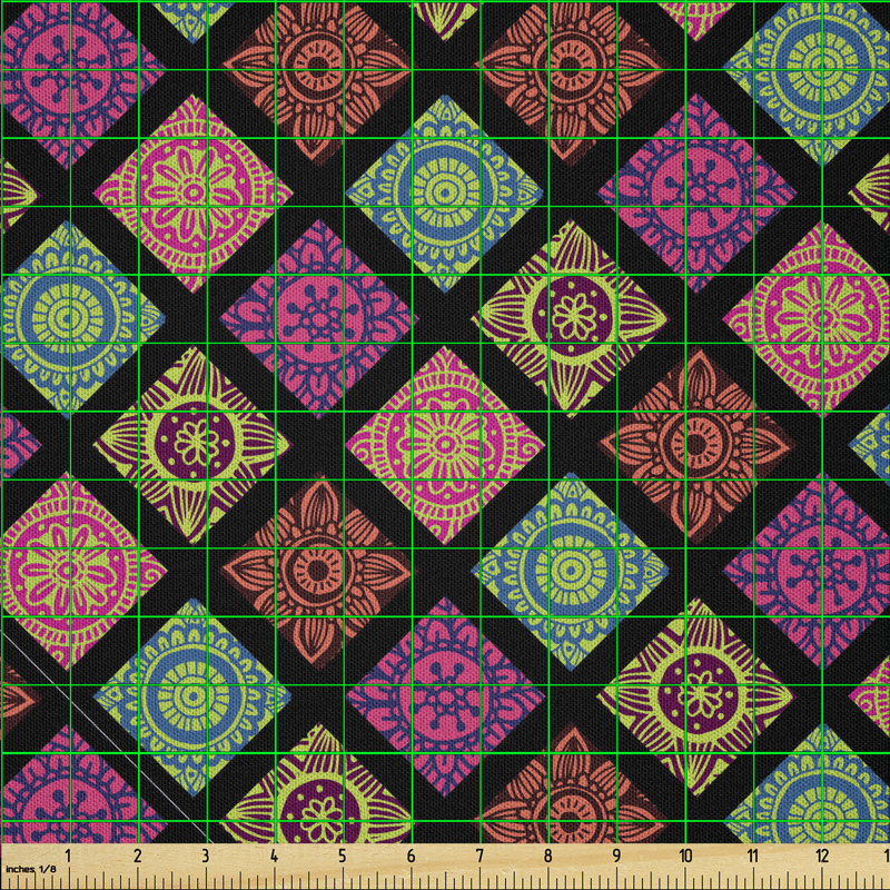 Deajah Flower Mandala Tiles in Lively Coloured Frames Multi-Purpose Fabric