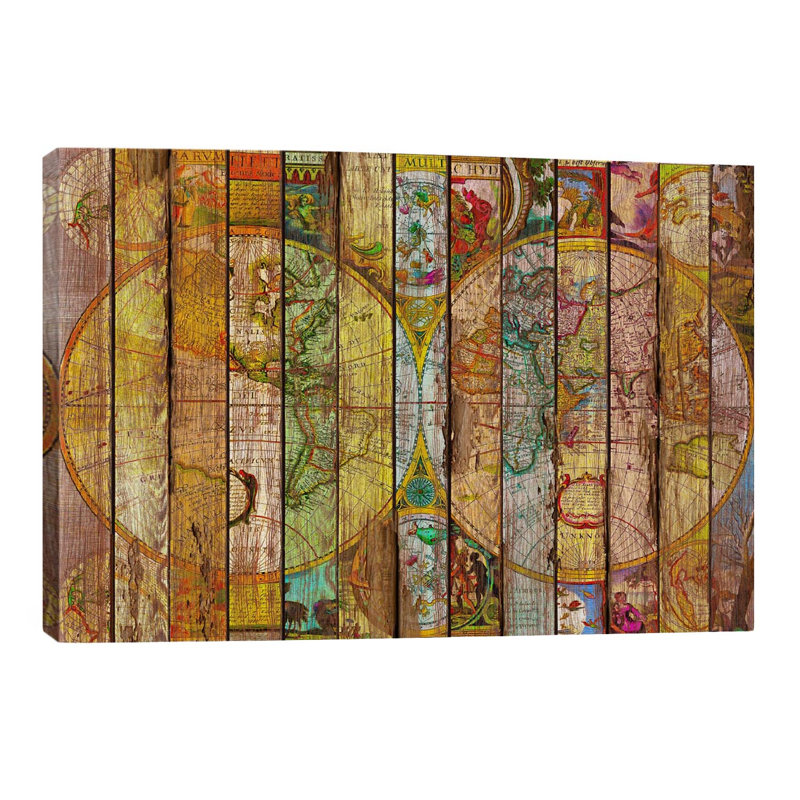 "partout dans le monde en treize maps" , impression sur toile, H 8 po x l 12 po x P 0,75 po, Toile tendue, Pas de tapis