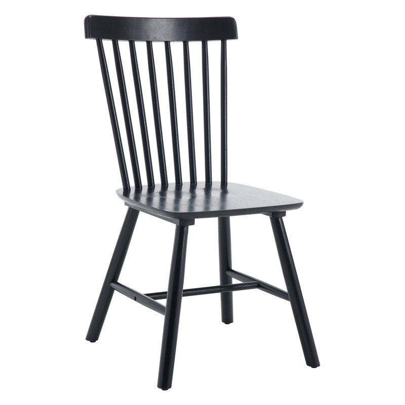 Mid Century Windsor Back Solid Wood Dining Chair, Farmhouse Slat Back Side Chair For Kitchen/Dining Room, Black