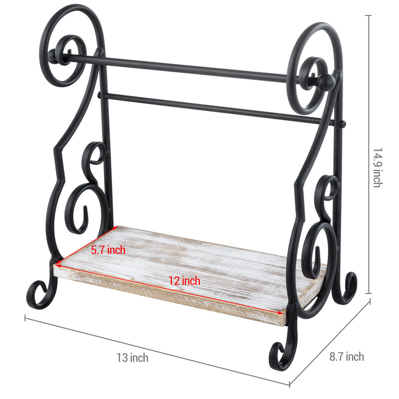 Metal and Wood Freestanding Paper Towel Holder, Whitewashed