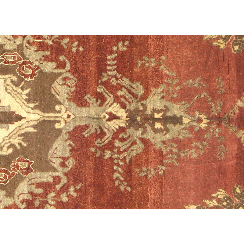 Tapis unique en laine noué à la main de style années 1960 de 7 pi x 9 pi 4 po en rouille / or / beige