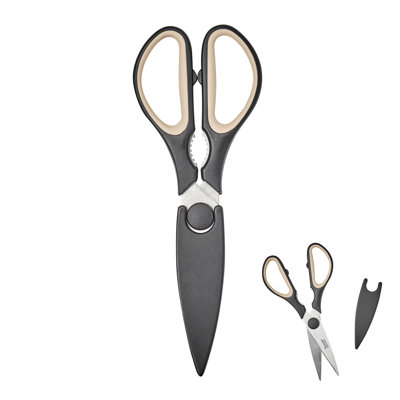 Tovolo Elements Kitchen Shears with Magnetic Sheath for All-Purpose Prep, Sangria and Charcoal