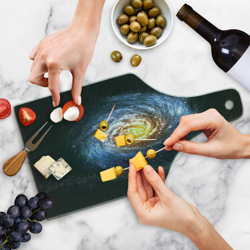 Planche à découper Ambesonne Galaxy en verre trempé Mysterious Space Road bleu jaune noir