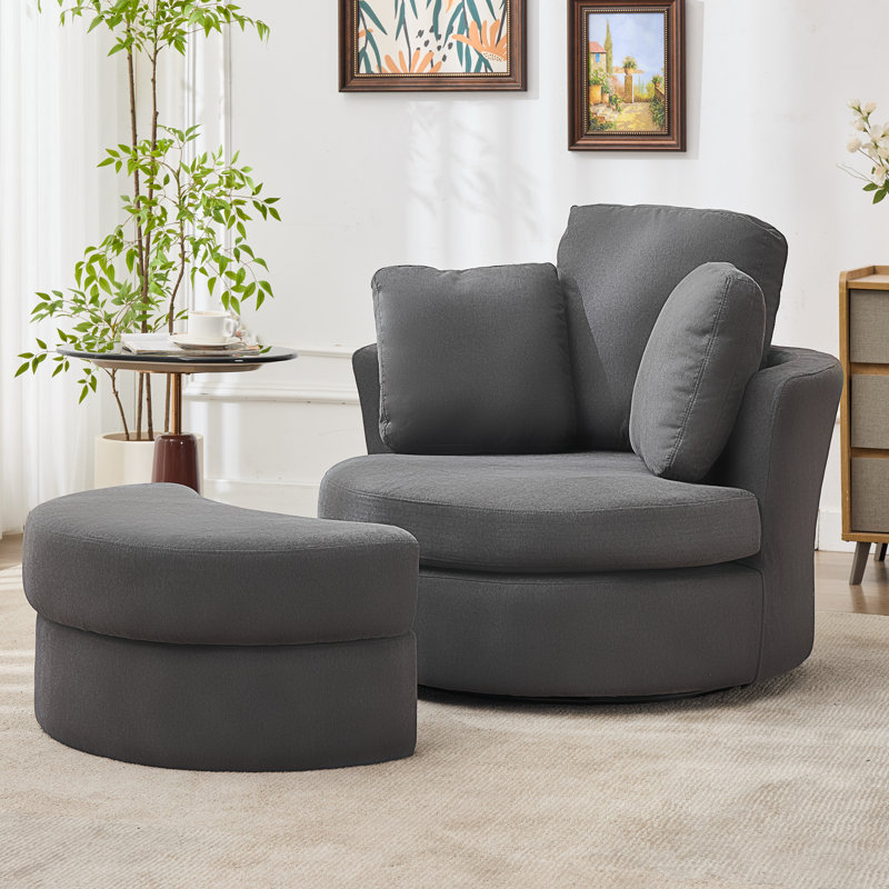 Fauteuil d'appoint rond surdimensionné avec repose-pieds et repose-tête amovible, Gris foncé