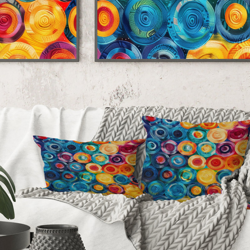 Colorful Colorful Geometric Charm III - Coussin géométrique, H 16 po x l 16 po, Carrée