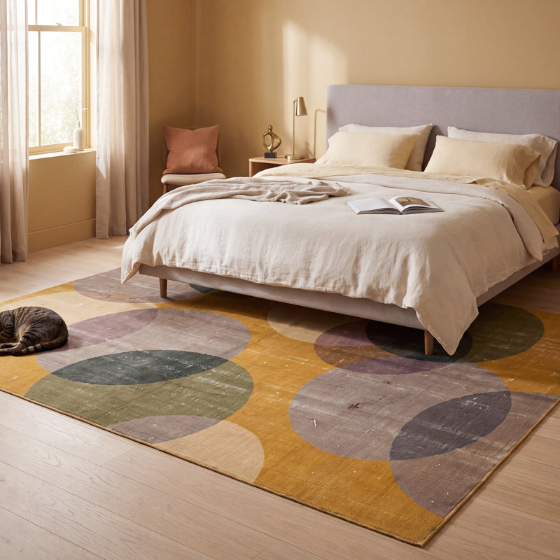 Tapis Pemberton Modern Circles géométriques or vert gris, lavable à la machine, antidérapant, à poils courts, pour intérieur et extérieur, adapté aux animaux domestiques, idéal pour le salon, la chambre, la salle à manger, l'entrée, le corridor ou le bureau.