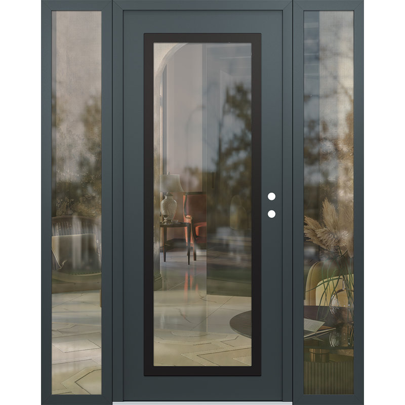 Panneau d'entrée en acier noir anthracite / anthracite avec 2 panneaux latéraux pré-suspendus, L 69 po x H 81,69 po, Clair