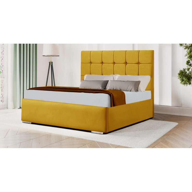 Ardonia Upholstered Bed, UK Double - DE 135 x 190 cm, Yellow Mustard