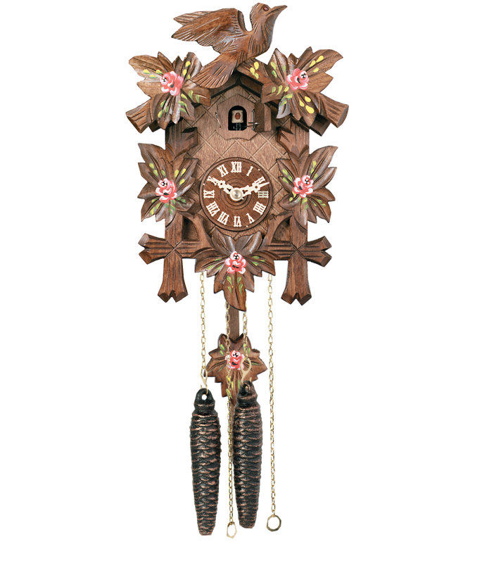  9.5" H Hand-Carved Traditional German Cuckoo Clock - Maple Leaves Design