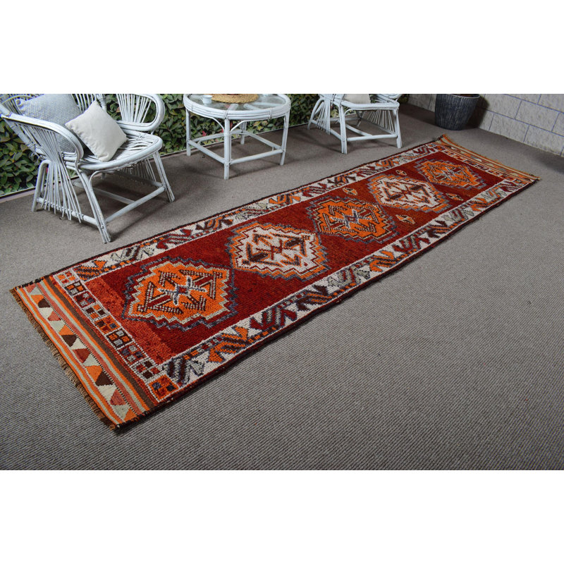 Tapis de couloir Boho fabriqué à la main en rouge vif et orange pour le décor du couloir