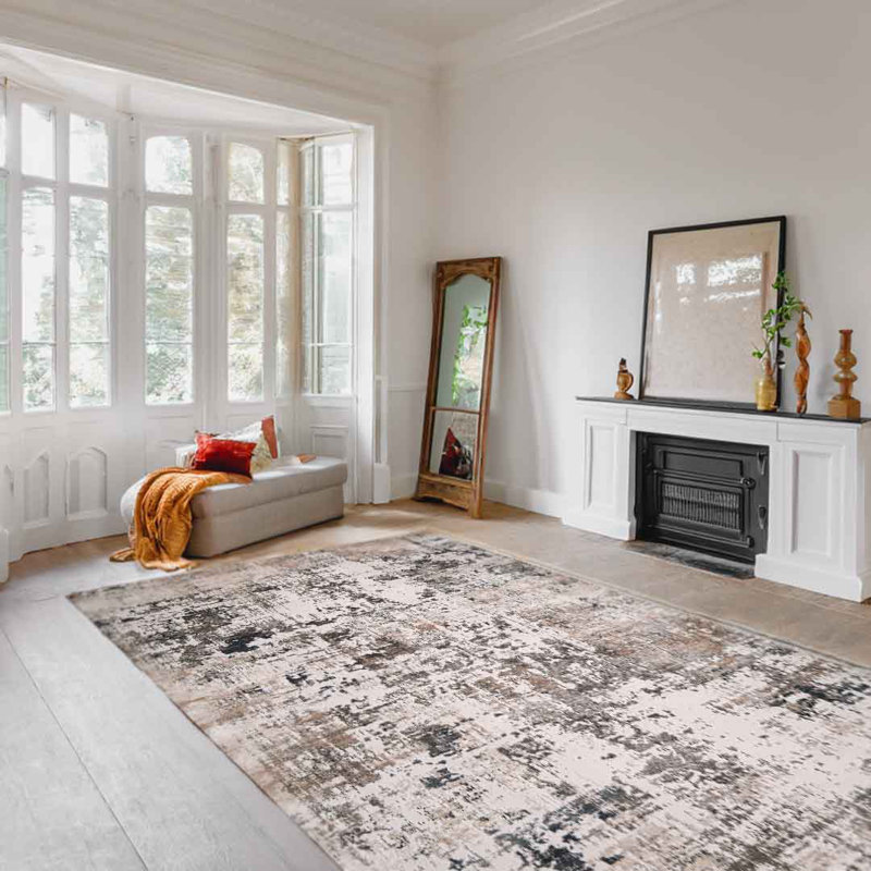 Lorenz Brushstroke Texture Cream Modern Area Rug Soft Polyester Pile with Cotton Blend Backing Style Carpet