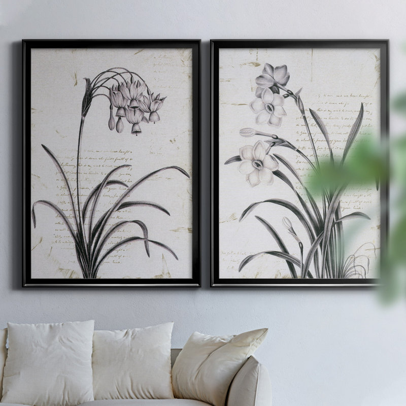 Argyle et Fleurs, détail I - ensemble de 2 impressions d'art graphique, Toile avec cadre noir, Pas de tapis