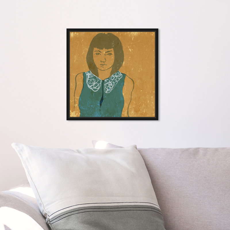 Lady in Teal - Peinture sur toile, H 12 po x l 12 po, Toile avec cadre noir