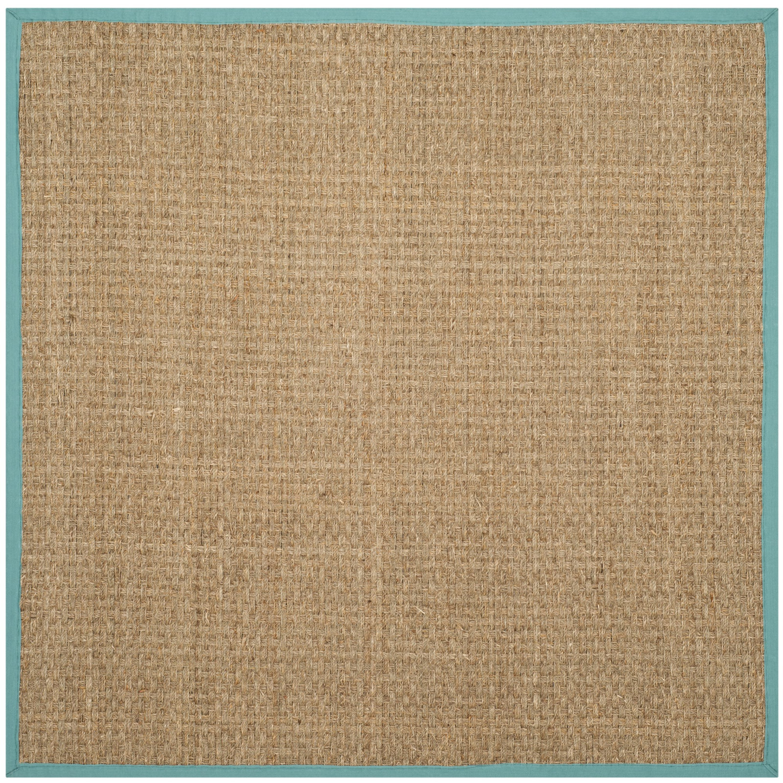 Auckland Bamboo Slat/Seagrass Natural/Teal Area Rug, Square 6'