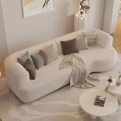 110" Modern Curved Boucle Sofa, Irregularly Shaped Upholstered Sofa, Minimalist Design