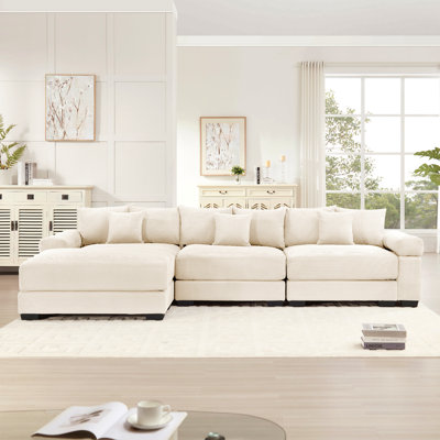 Canapé modulaire en L 130 po surdimensionné en forme de L, tissu velours côtelé doux, avec siège profond et accoudoirs larges Conception ergonomique 9 coussins Assemblage facile, pour les salons Chambre à coucher
