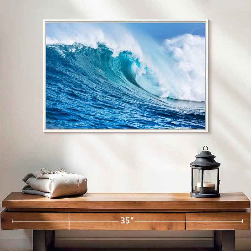 Grande vague, Cadre flottant blanc, 25 po x 17 po