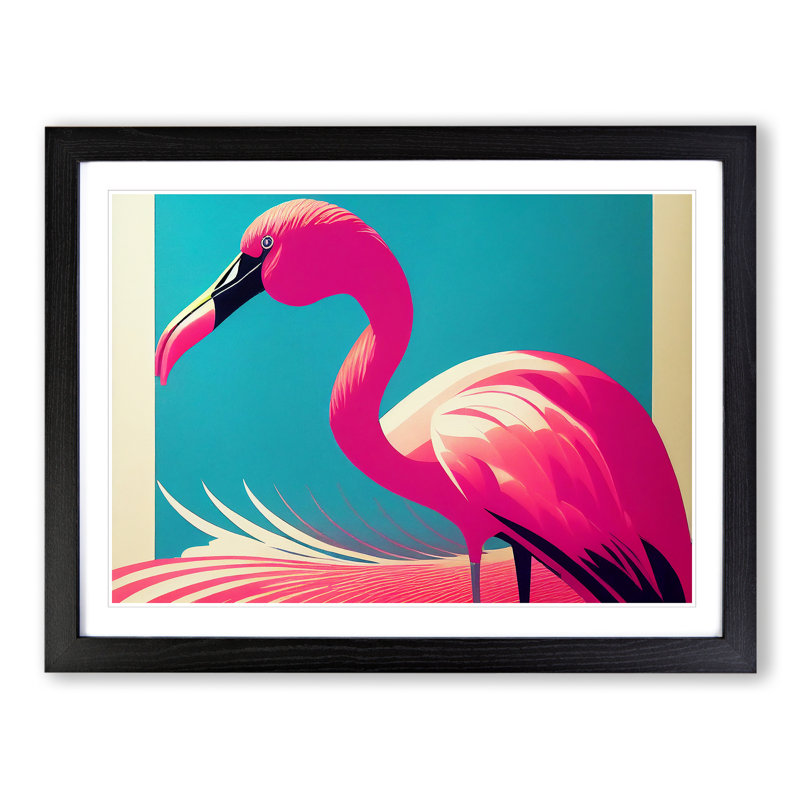 Delightful Flamingo - Single Picture Frame Print, 46cm H x 64cm W x 2cm D, Black