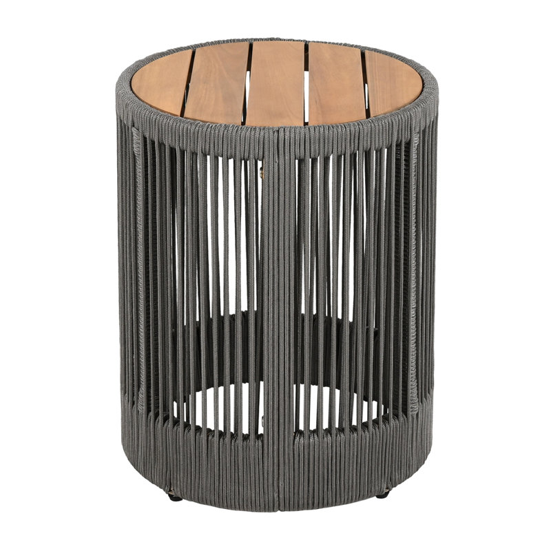 Table d'appoint pour l'extérieur en corde de rotin et bois d'acacia