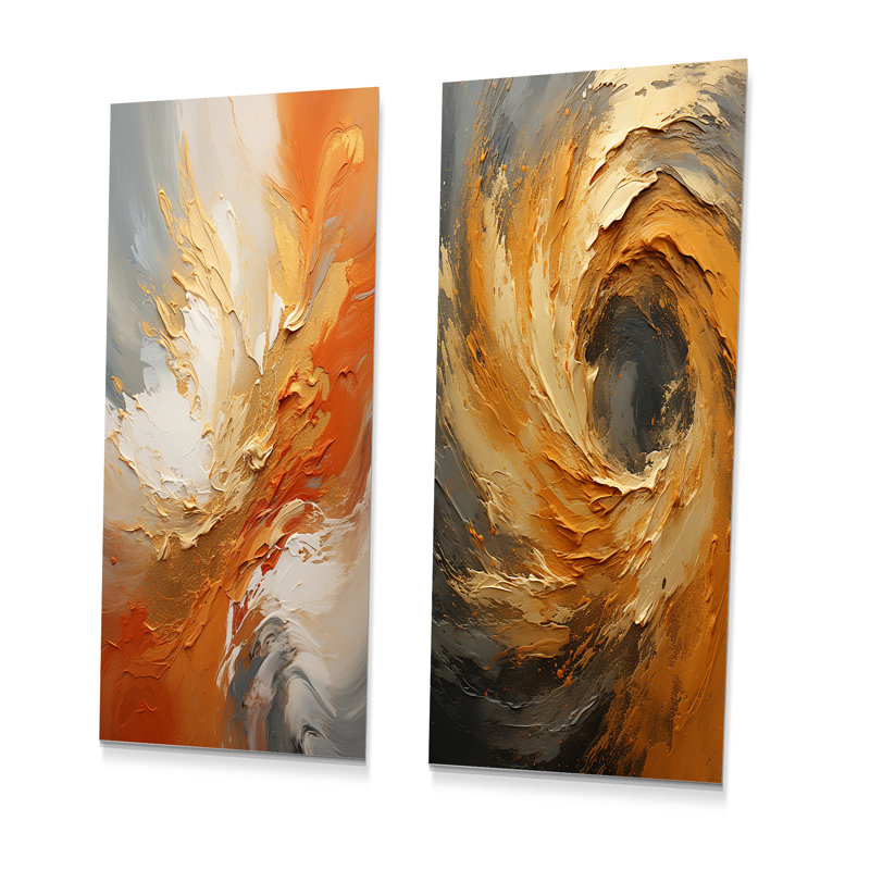 Golden Golden Surge - ensemble de 2 impressions en spirale abstraites en métal, H 28 po x l 24 po