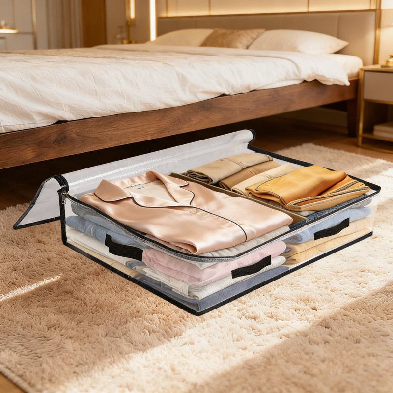 8 Pack Under Bed Storage Bags With Clear View, 60L Foldable Storage Containers With Reinforced Handles And Dual Zippers For Bedding, Clothes, Seasonal Items And Home Organization