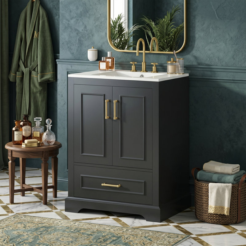 Meuble-lavabo 24 po avec lavabo en céramique, Noir
