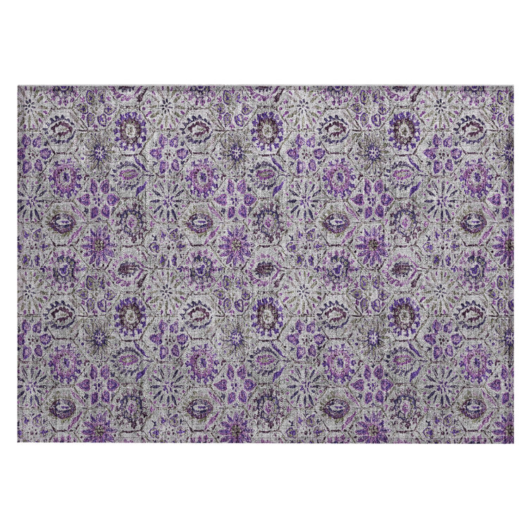 Machine Washable Indoor/Outdoor Xhevrie Purple Rug