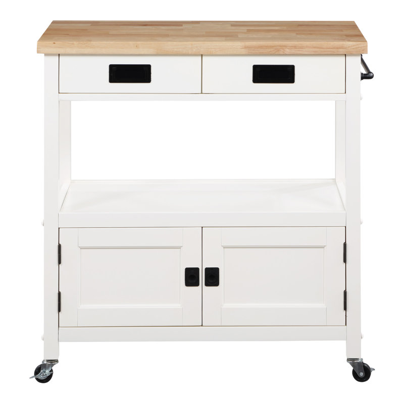 Brothwells 34.75 " W Kitchen Cart with Solid Wood Top, White
