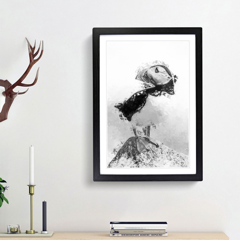 The Atlantic Puffin Bird in Abstract - Picture Frame Graphic Art Print, Black Framed, 87cm H x 62cm W x 2cm D
