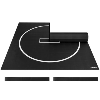 Tapis de lutte de 10 pi x 10 pi, tapis épais d'arts martiaux pour l'entraînement à domicile, tapis d'entraînement à enroulement en PVC imperméable avec cercles, pour gymnastique, tatami, ji Ju BJJ MMA Judo, boxe, noir