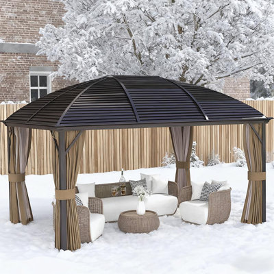Hgazebo avec rideaux, pavillon avec toit en acier de 164,5 po x l 116,25 po x 110,25 po