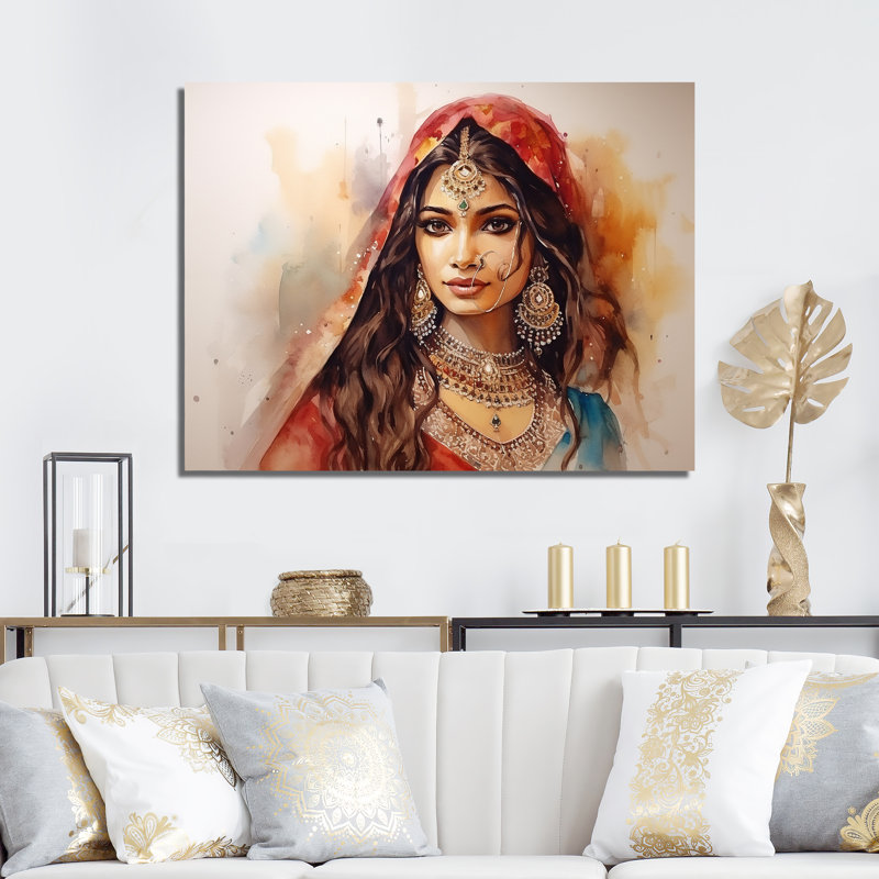 Indian Indian diva Portrait - Woman, reproduction d'art encadrée, Toile tendue, H 30 po x l 40 po x P 1,5 po
