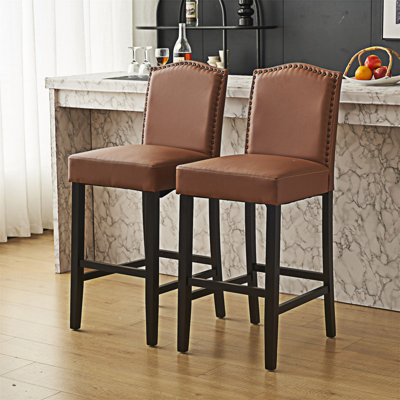 Ensemble de 2 chaises de salle à manger rembourrées avec tabouret de comptoir, Brun