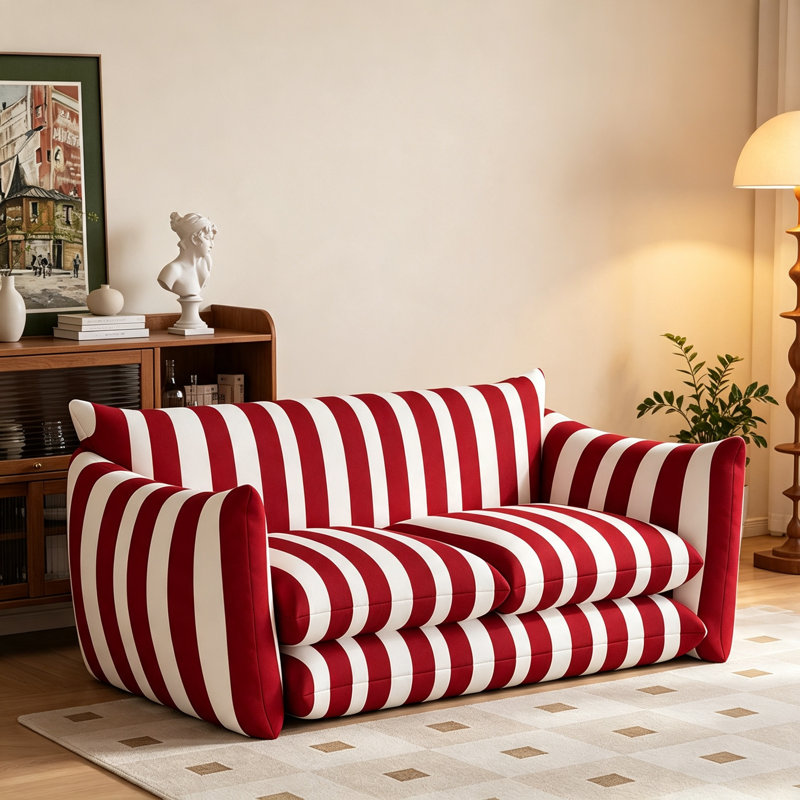 Canapé Simple, L 63 po, Mélange de coton rouge, Rouge