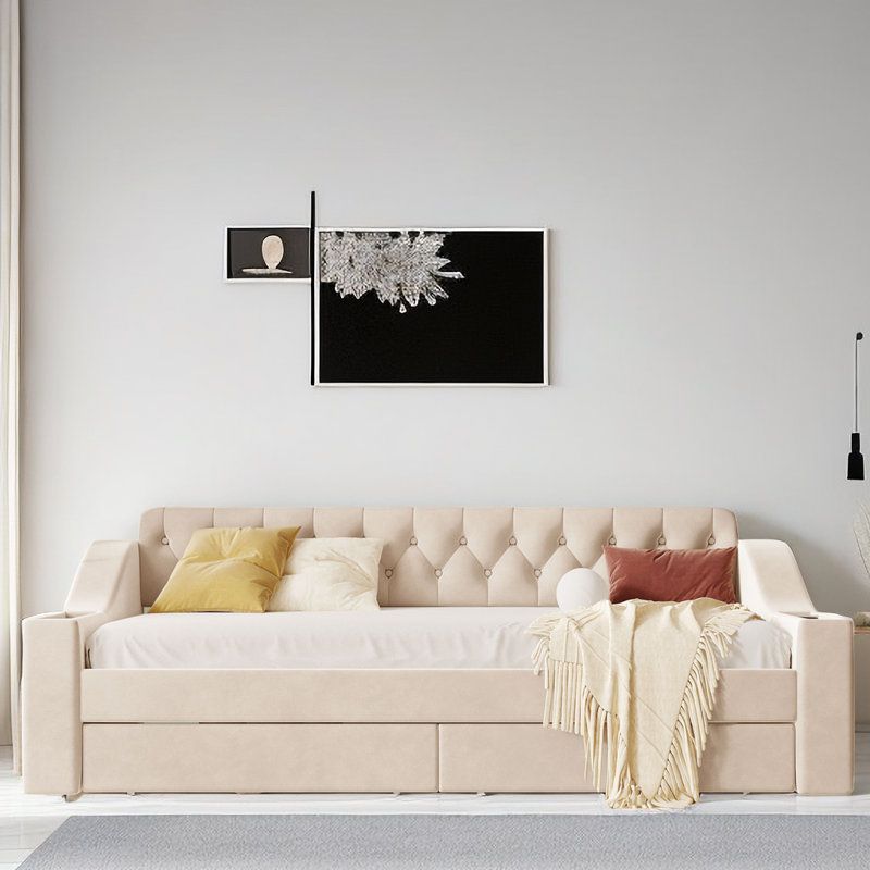 Lit de jour rembourré Azekiel, Beige