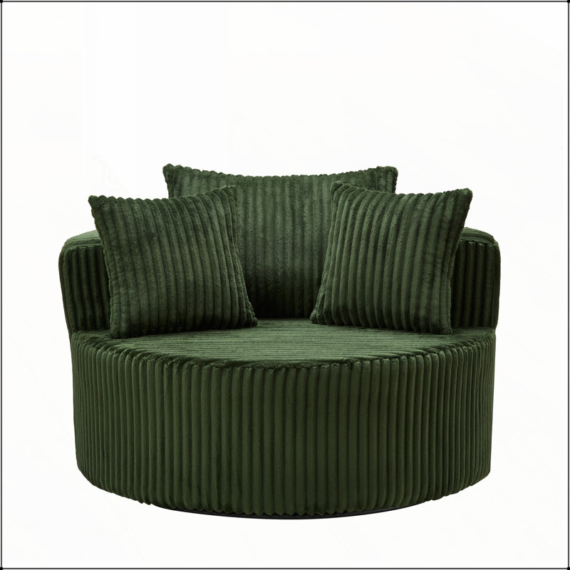 Oversized Round Swivel Accent Chair with Plush Upholstery and Matching Throw Pillows 43.1" 45.87" 26.5"
