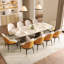 Ensemble de salle à manger moderne pour 8/10/12 personnes, grande table rectangulaire à monter soi-même, plateau en pierre frittée et pied à tréteaux, chaises rembourrées en cuir PU-659907232-660503580-673553118