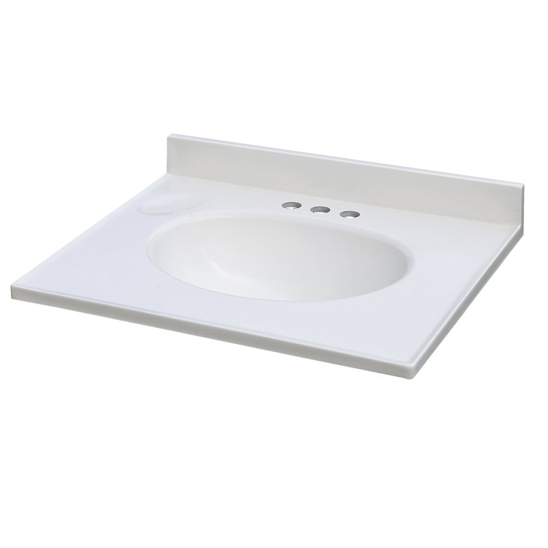Solid White Cultured Marble 25" Vanity Top with Integrated Sink