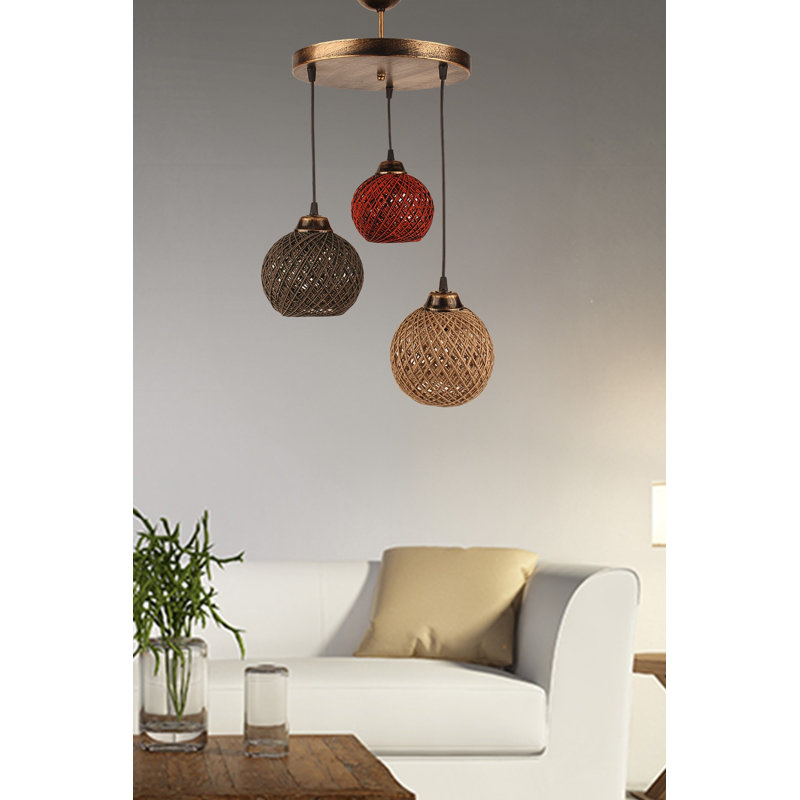 Élégant lustre scandinave, corps en métal, 12,6 po de diamètre x 31,5 po de hauteur | Capuchon en coton, 3 x E27 Max 40W | Parfait pour les décorations du Sud-Ouest et de la campagne | Éclairage élégant pour la maison et la salle à manger