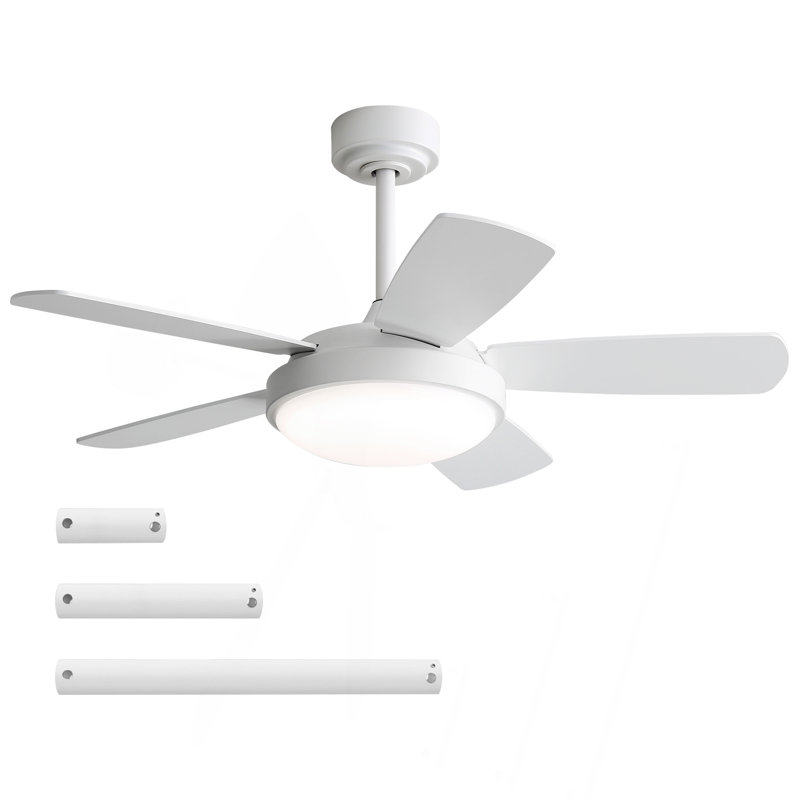 Ventilateur de plafond blanc de 42 pouces avec lumière DEL de 22 W et moteur CC réversible à pales en panneau de fibres à densité moyenne