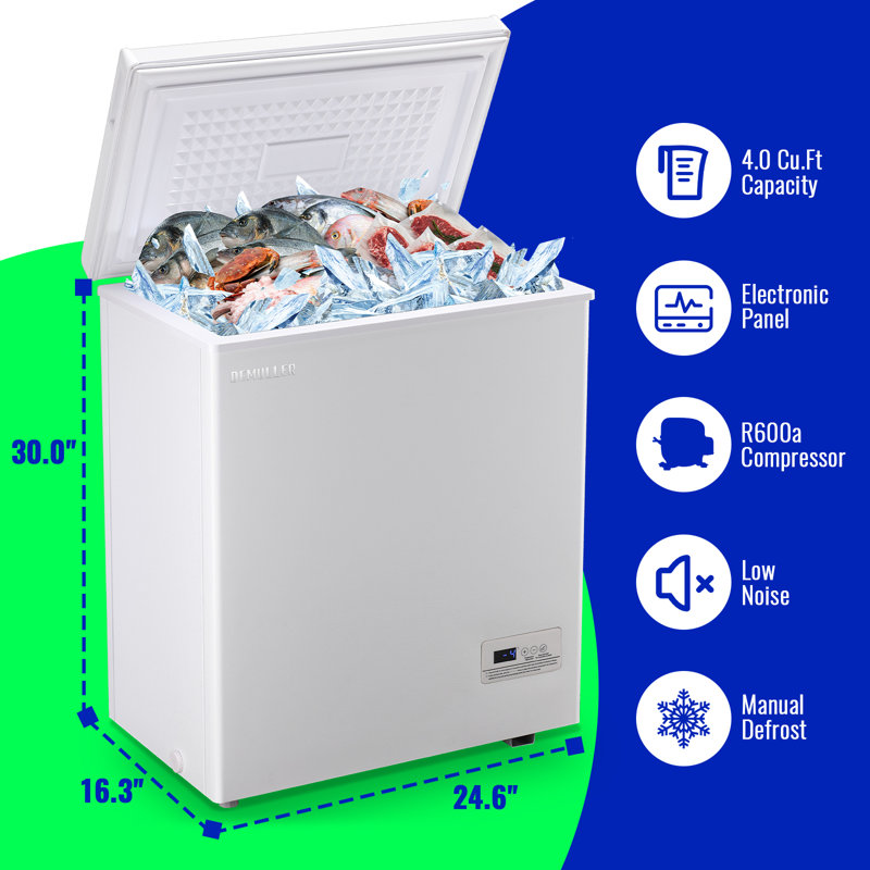 4.0 Cubic Feet Chest Freezer with Adjustable Temperature Controls with 2 Hanging Baskets Electronic Control to 1℉ Top Door Open Freezer Energy Saving Quiet Operation Perfect for Dorm, Garage and RVS