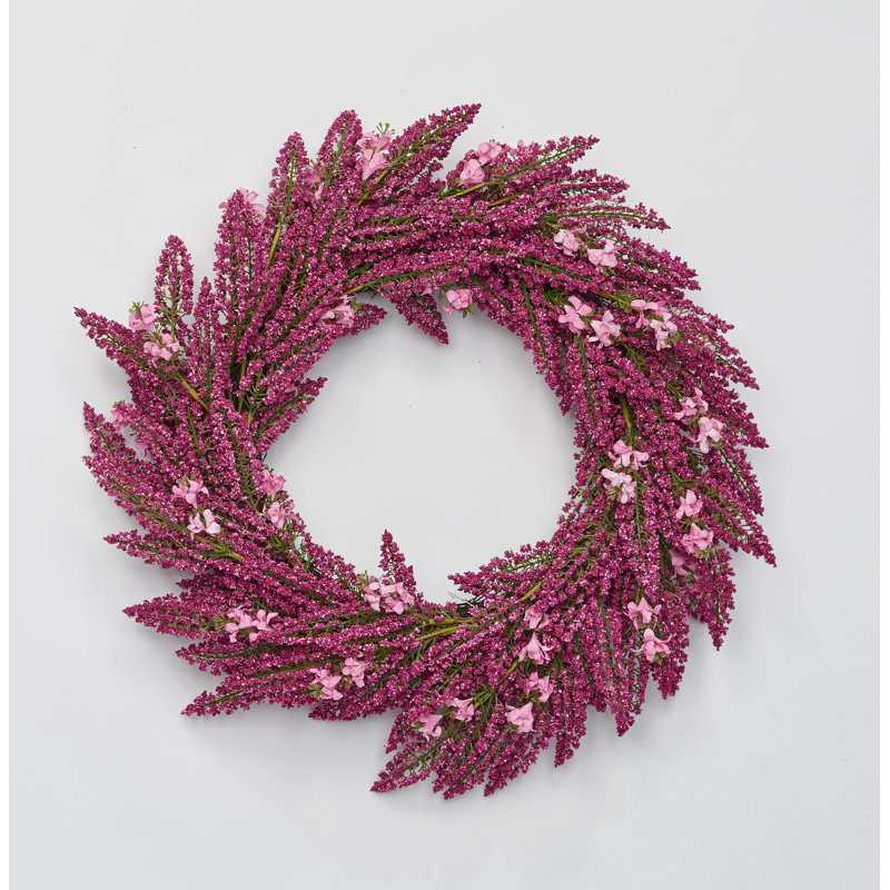 22" Artificial Heather Wreath on Natural Twig Base, Pink