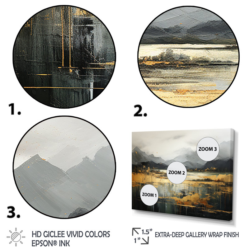 Gris et jaune, paysage de montagne abstrait IV - paysages abstraits, art mural, Cadre flottant noir