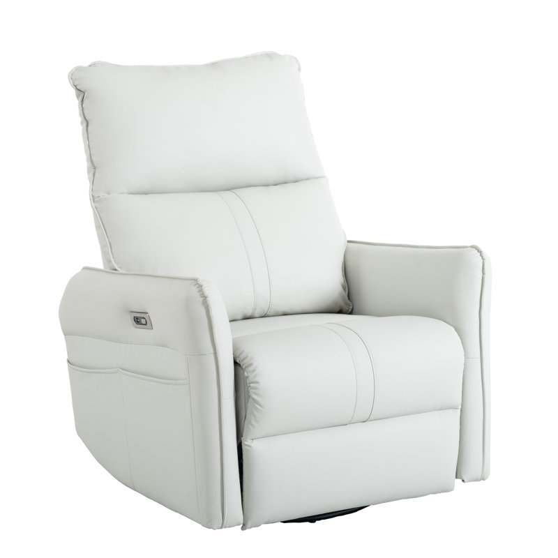 Port Equipped Reclining Chair For Comfortable Lounging - Gray 270 Swivel Recliner Chair, Ideal Watching Tv, White, Power