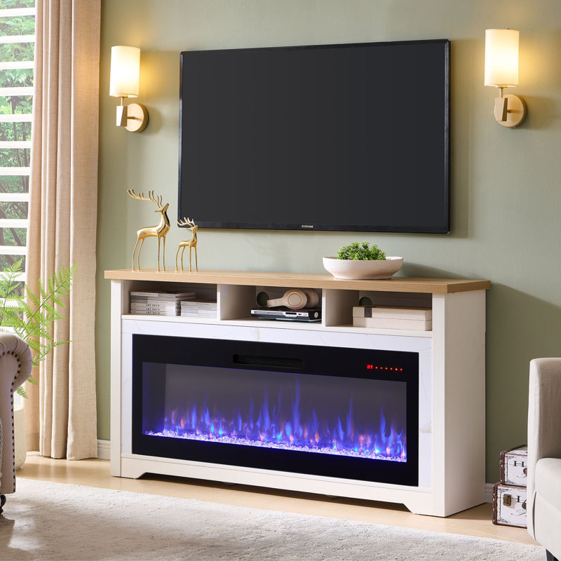 Meuble télé pour téléviseur de 70 po ou moins avec foyer électrique intelligent de 60 po, H 32 po x l 70 po x P 13,75 po