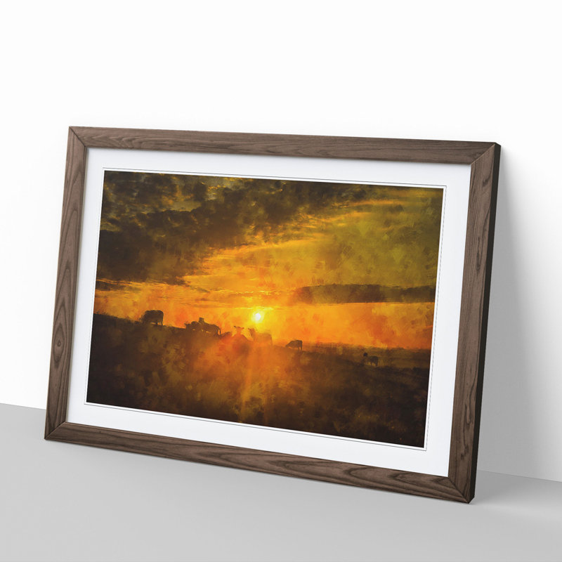 Flock Sheep and Sunset - Framed Print, Walnut Framed, 48cm H x 65cm W x 2cm D