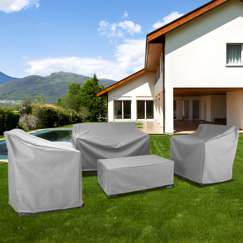 Housse de mobilier de patio pour ensemble de meubles d'extérieur 4 pièces, H 30 po x l 51 po x P 27 po, Gris