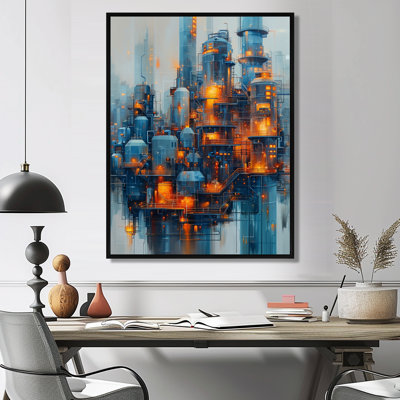 Pétrole raffinerie de pétrole dans la nuit - usines Wall Art Living Room