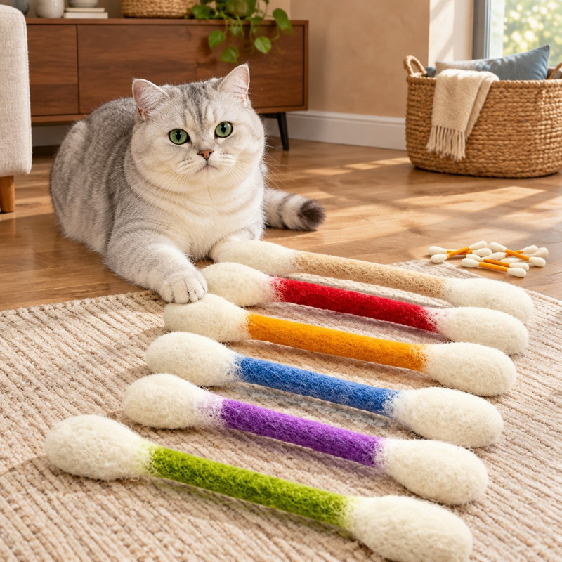 Ensemble de 6 jouets colorés à l'herbe à chat en forme de coton-tige, comprenant un jouet à mâcher résistant et des bâtonnets à mâcher pour la dentition des chats, un cadeau idéal pour les amoureux des chats.