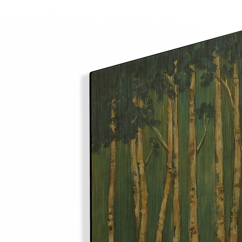 « Arbres bleus » par Holly Wojhan, tableau mural en métal doré, 61 x 61 cm, 24 po x 24 po